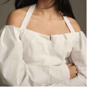 Sunday in Brooklyn White Long Large Puffy Sleeves Structured Crop Top XXS